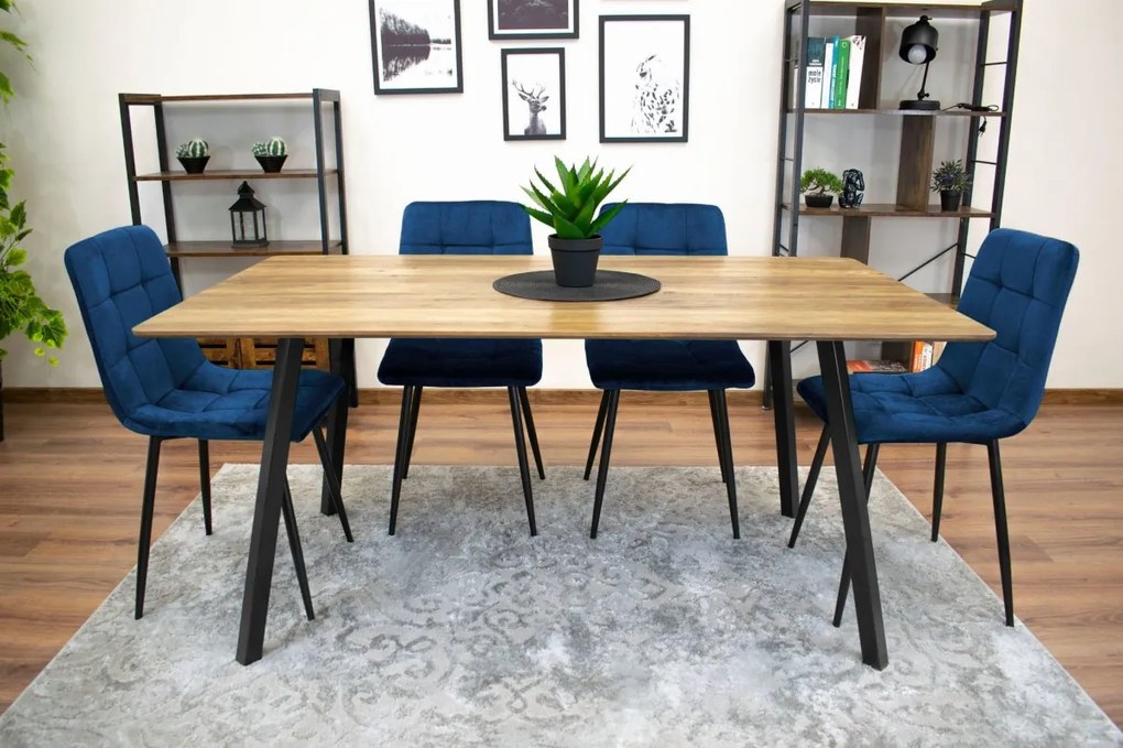 Kék bársony szék KARA fekete lábakkal