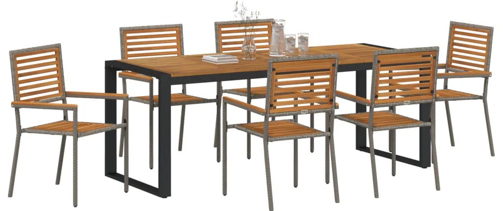 Kert étkező szett 7 pcs Szürke 200 x 80 x 75 cm polirattan
