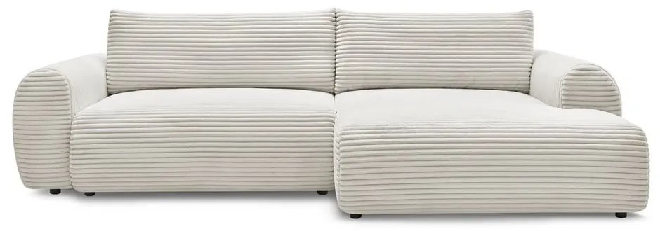 Krémszínű kordbársony kinyitható sarokkanapé (jobb oldali) Lucien – Bobochic Paris