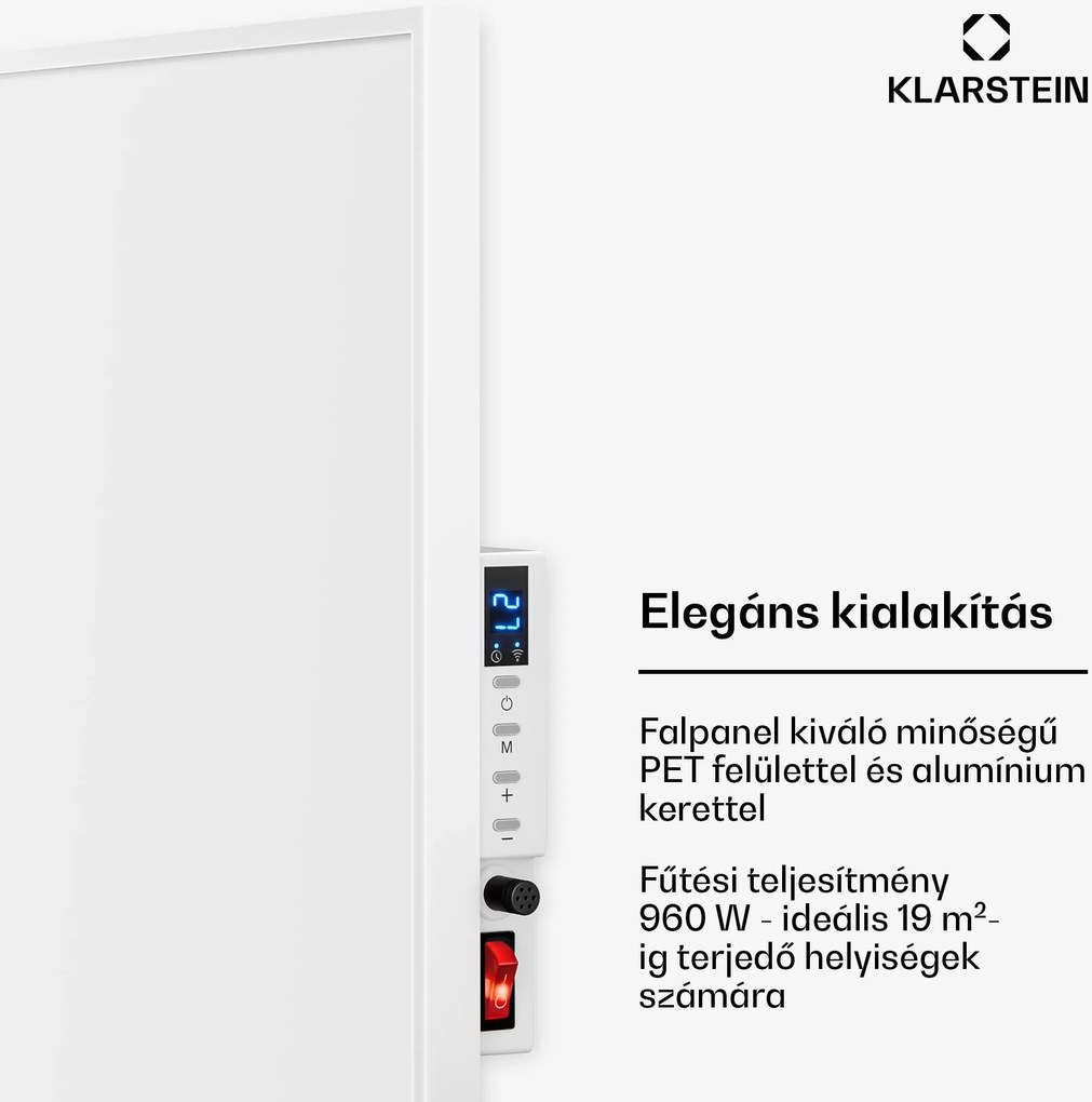 Klarstein Wonderwall 960 Smart, infravörös hősugárzó, 80 x 120 cm, 960 W, heti időzítő, IP24, fehér