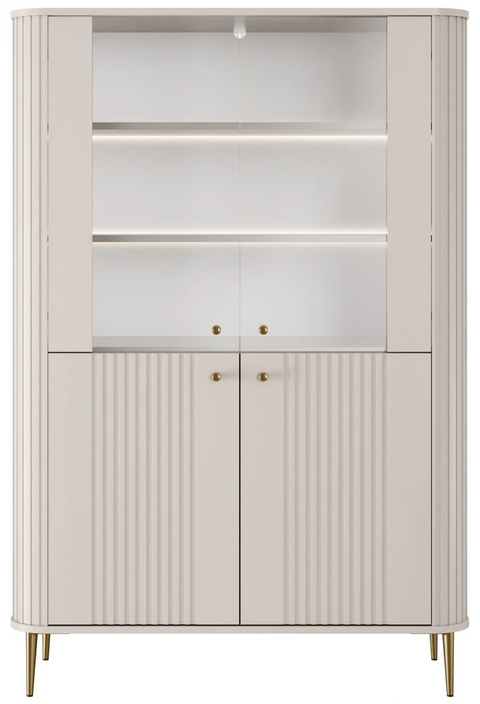 Vesper négyajtós vitrines szekrény 103 cm - kasmír / arany lábak