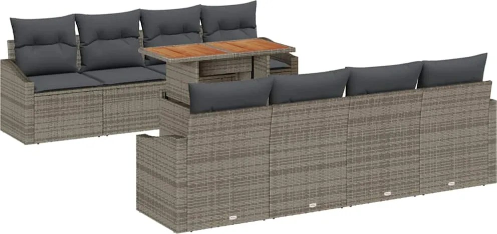 vidaXL Kert étkező szett párnával 9 pcs Szürke és Barna