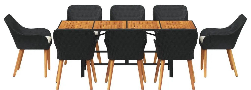 9 darabos kerti étkezőszett fekete polyrattan