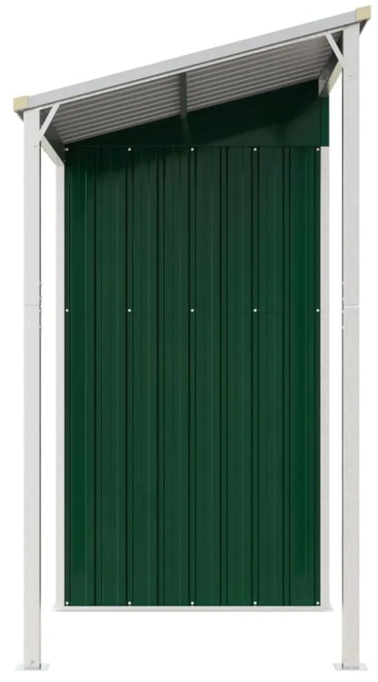 zöld kerti fészer meghosszabbított tetővel 277 x 110,5 x 181 cm