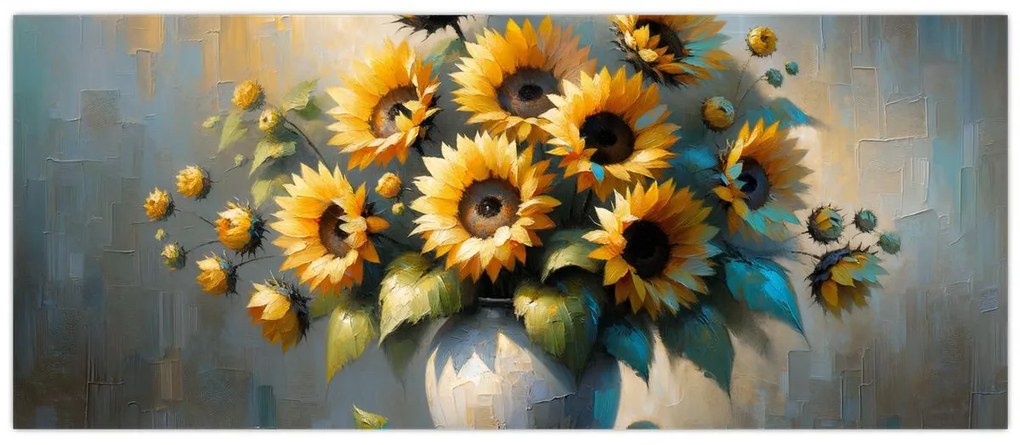 Kép – Napraforgós váza (120x50 cm)