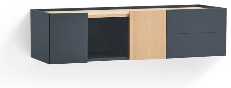 Antracitszürke-natúr színű alacsony komód tölgyfa dekorral 110x23 cm Otto – Teulat