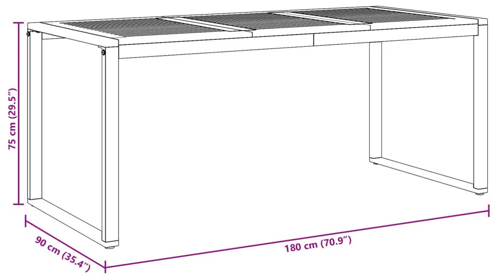 Kültéri Étkezőasztal Szürke 180x90x75 cm Acél és Tömör Akác Fa