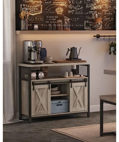 FIRA tolóajtós komód, taupe/fekete színben