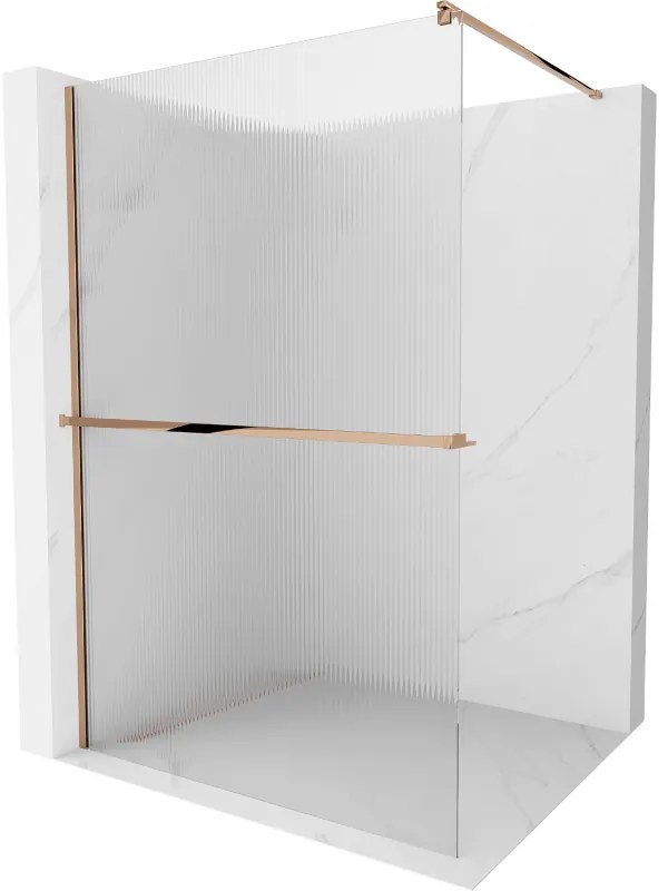 Mexen Kioto, zuhanyparaván polccal és törülközőtartóval 80 x 200 cm, 8 mm-es üveg bordás mintával, rózsaszín arany profil, 800-080-121-60-09