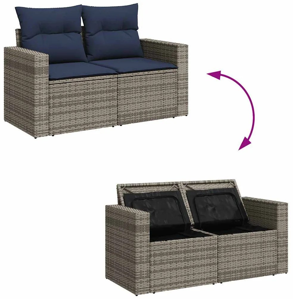 vidaXL 7 részes szürke polyrattan akácfa kerti ülőgarnitúra párnákkal