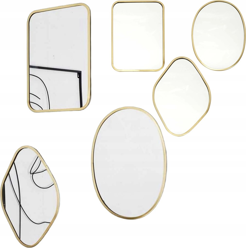 3 db-os aszimmetrikus Mira fali tükör szett arany loft glamour keret