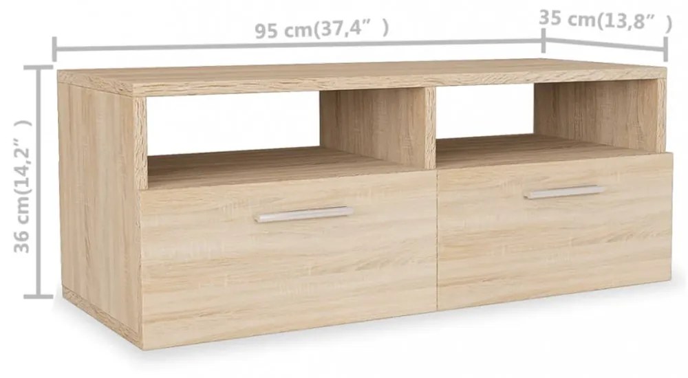 tölgyfa színű faforgácslap TV szekrény 95 x 35 x 36 cm