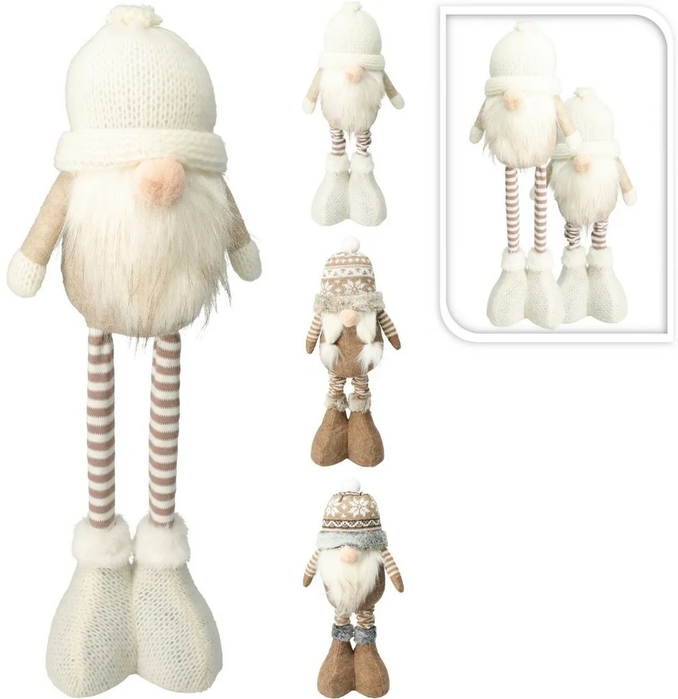 Álló karácsonyi manó Dorin, teleszkópos lábak, 48cm, krém színű