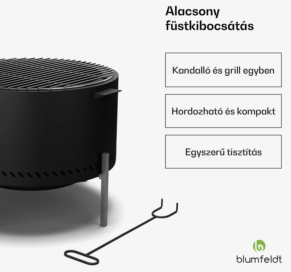 Blumfeldt Ignite Pure tűzhely, alacsony füstölés, grillrács, rozsdamentes acél, hordozható, esővédő fedél, fogantyúk