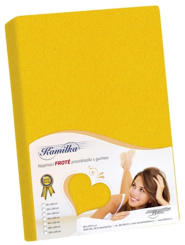Kamilla frottír lepedő, sárga, 180 x 200 cm