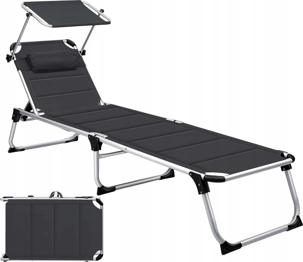Kerti Napozóágy Állítható Napellenző Fotel Terasz Tó Medence Antracit