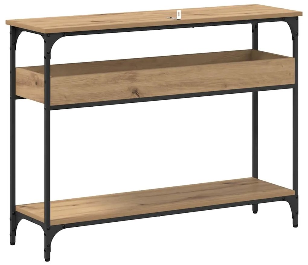 Konzolasztal polcokkal kézműves tölgy 100 x 29 x 75 cm Faanyag
