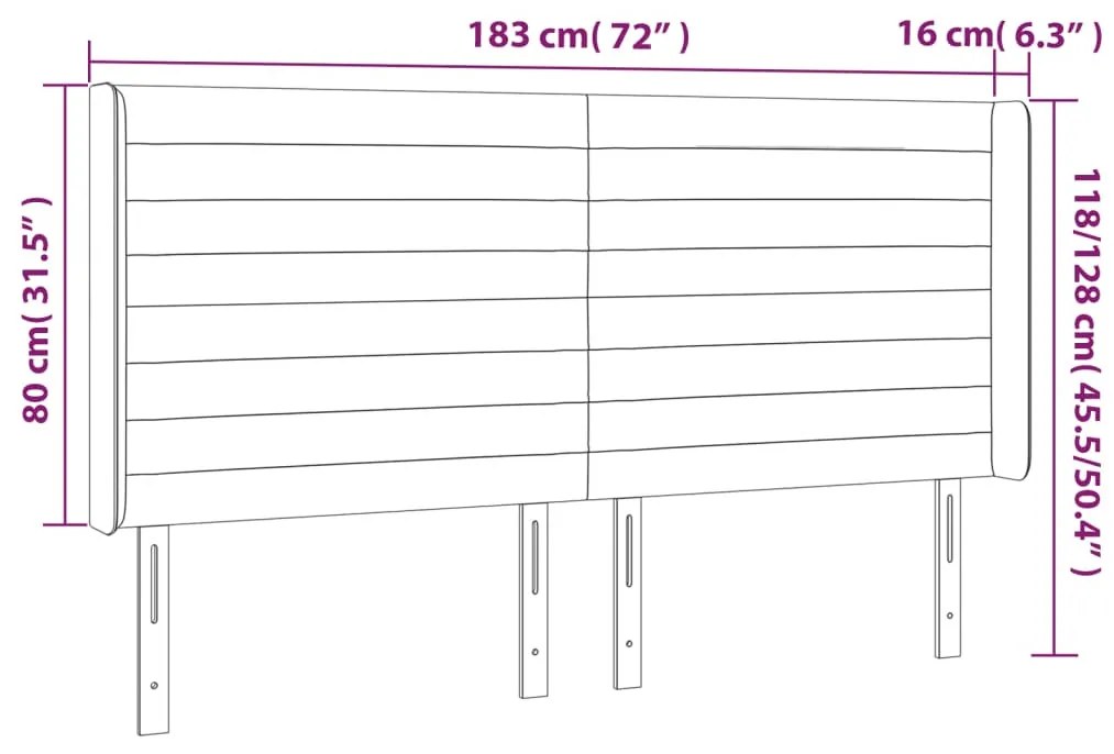 fekete bársony LED-es fejtámla 183x16x118/128 cm