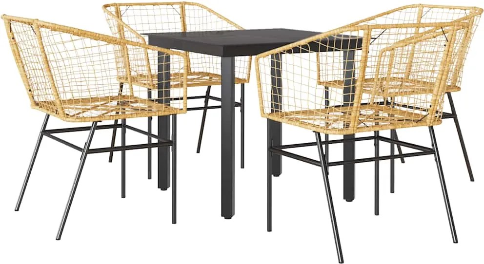 vidaXL 5 észes barna polyrattan üveg kerti étkezőgarnitúra