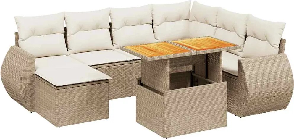 vidaXL 8 részes bézs polyrattan kerti ülőgarnitúra párnával