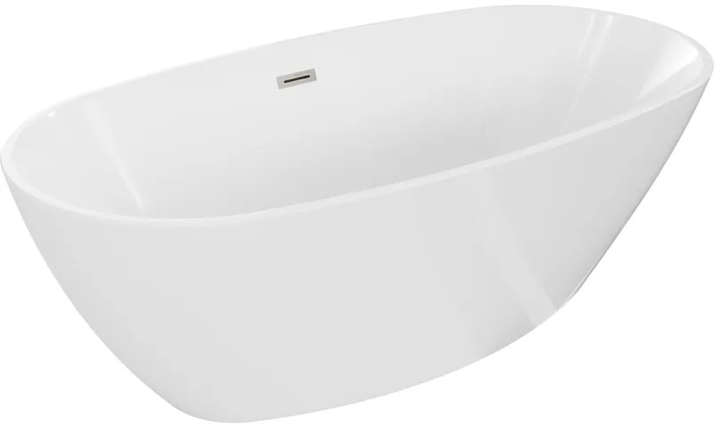 Mexen Eris, szabadon álló kád 155 x 80 cm, fehér, szálcsiszolt acél túlfolyó, 53441558000-97