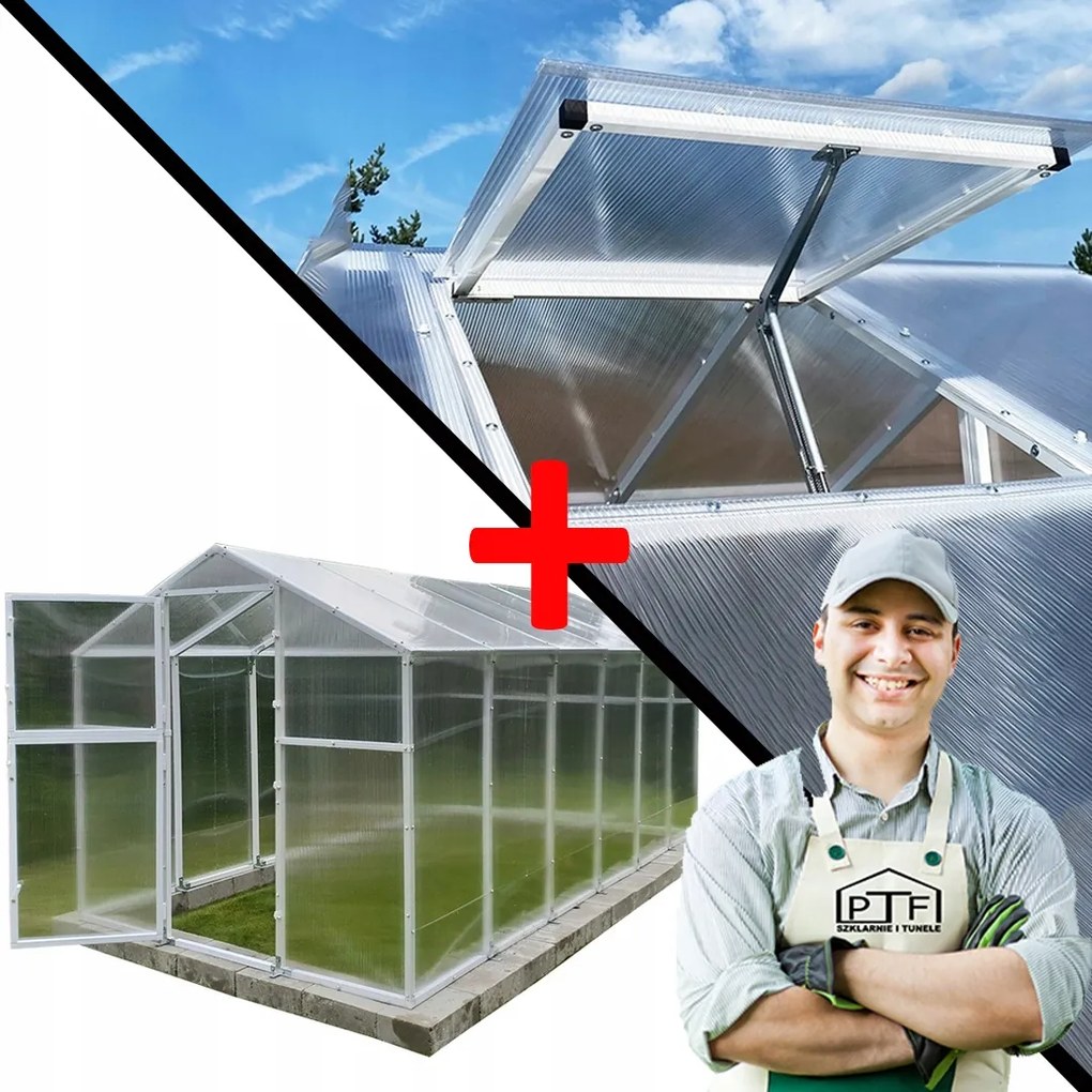 Kerti Üvegház Fehér 8,4m2 Polikarbonát Alagút 210X405 Ablak