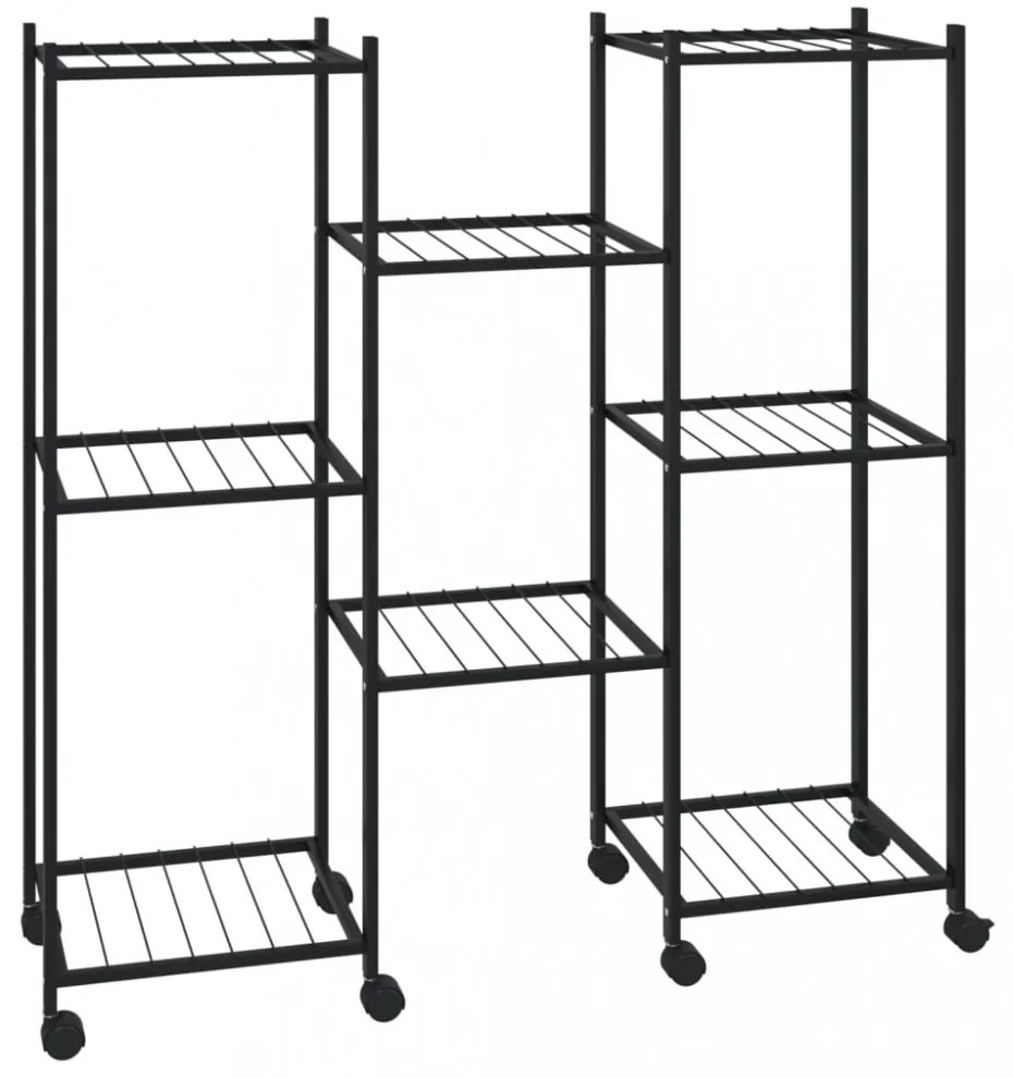 fekete vas virágtartó állvány kerekekkel 83 x 25 x 83,5 cm