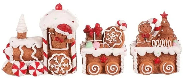 Karácsonyi dekoráció Mézeskalács vonat kétkocsival, polirezín