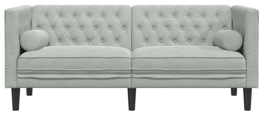 2 személyes világoszöld bársony Chesterfield kanapé párnákkal
