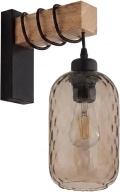Brilagi - Fali lámpa WOOD GLASS 1xE27/60W/230V fenyő/fekete/füstbarna