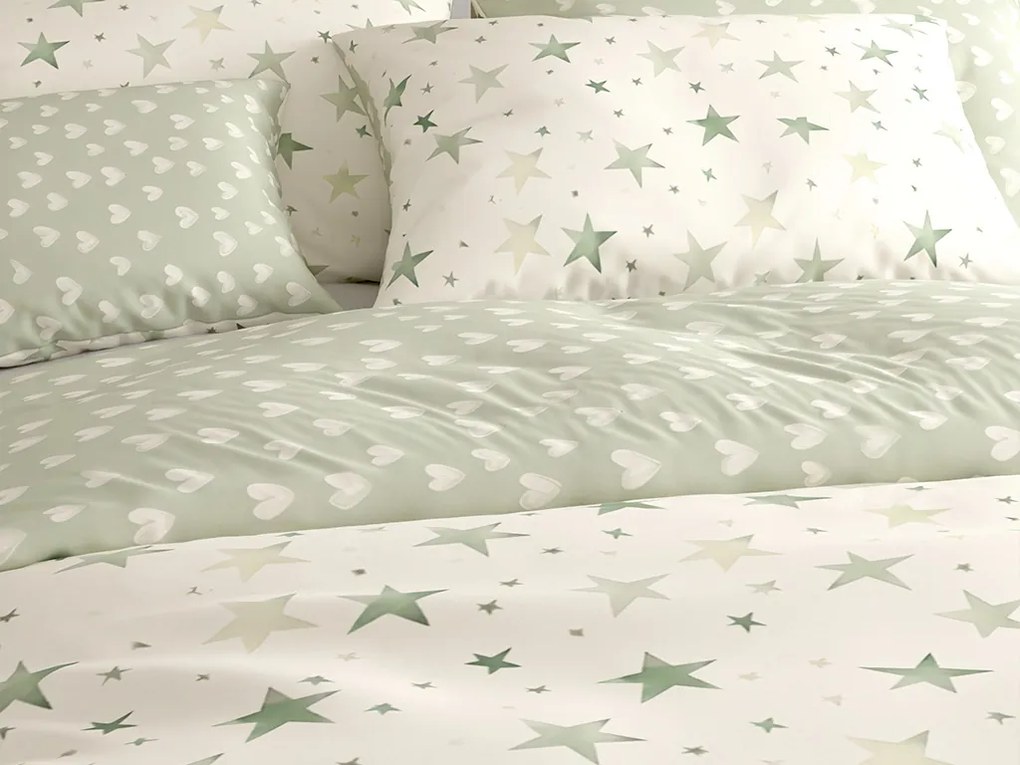 Mikroszálas ágynemű STARS HEARTS zöld Ágyneműhuzat mérete: 2 db 70 x 90 cm | 200 x 220 cm