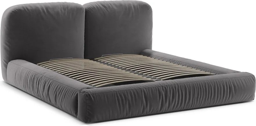 Szürke kárpitozott ágyneműtartós franciaágy ágyráccsal 200x200 cm Martina – Micadoni