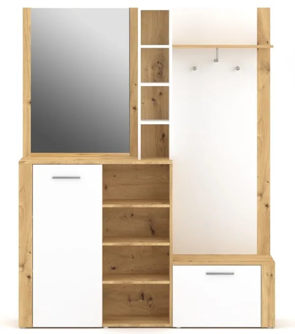 Előszoba bútor szett Artisan tölgy / fehér matt színkombinációban – BARRY