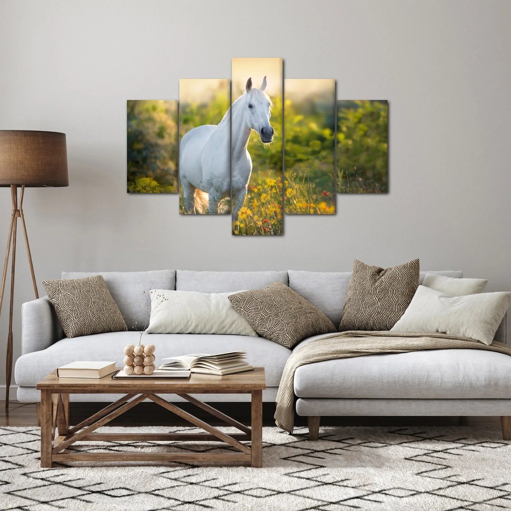 Egy fehér ló képe a réten (150x105 cm)