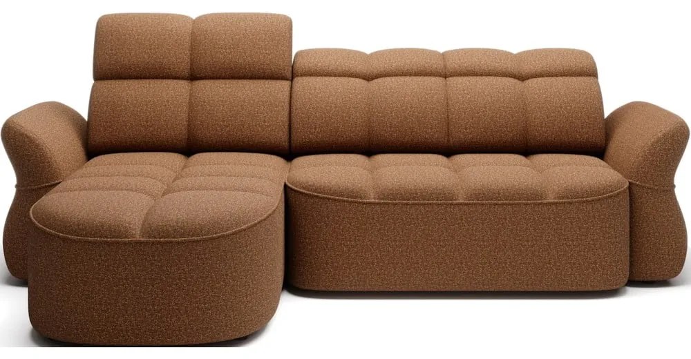 Sárga-barna bársony kinyitható-tárolóhelyes sarokkanapé (bal oldali-heverő résszel) Beneth – ELTAP