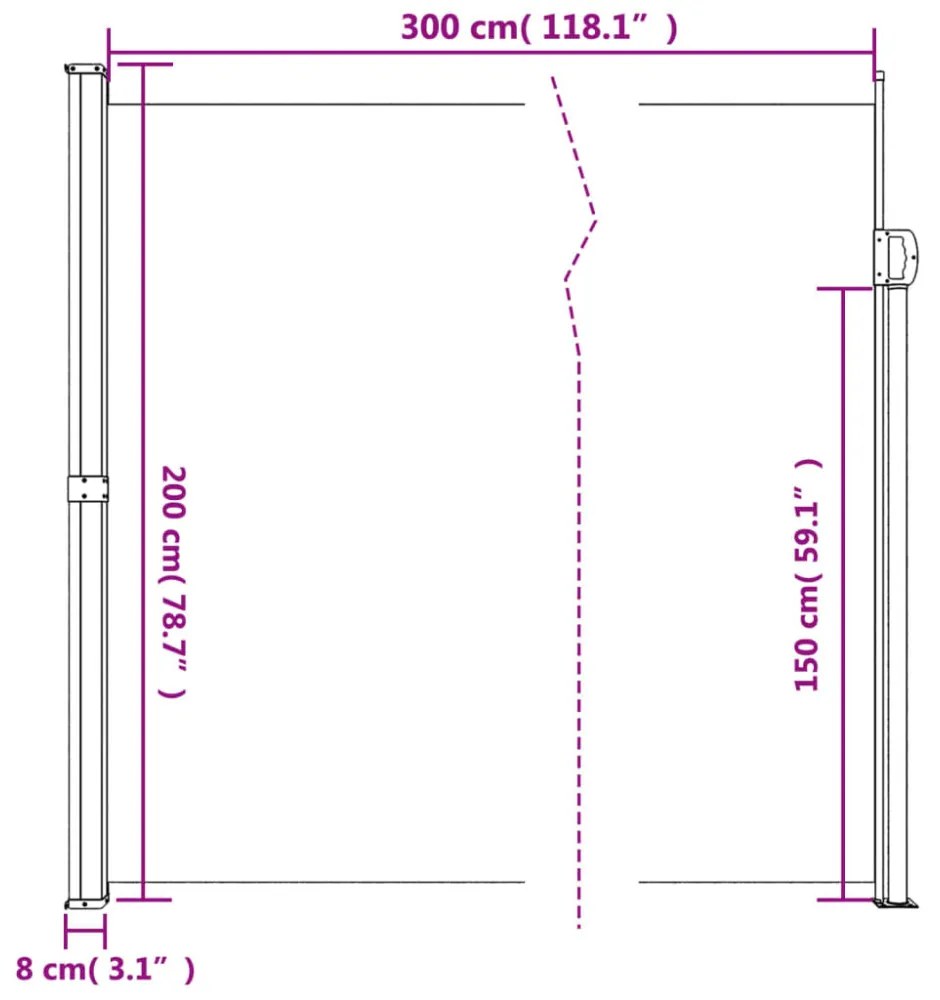 sötétzöld behúzható oldalsó napellenző 200 x 300 cm