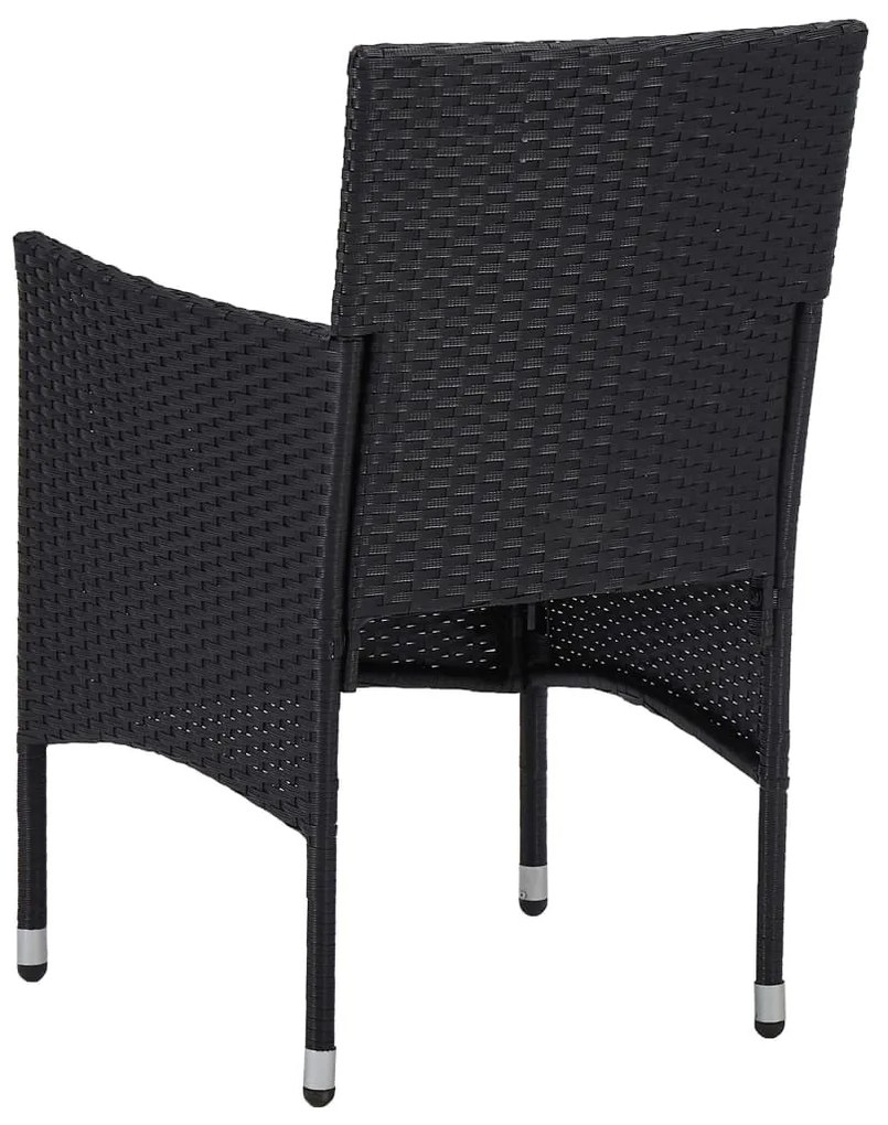 3 részes fekete polyrattan és edzett üveg kerti étkezőszett