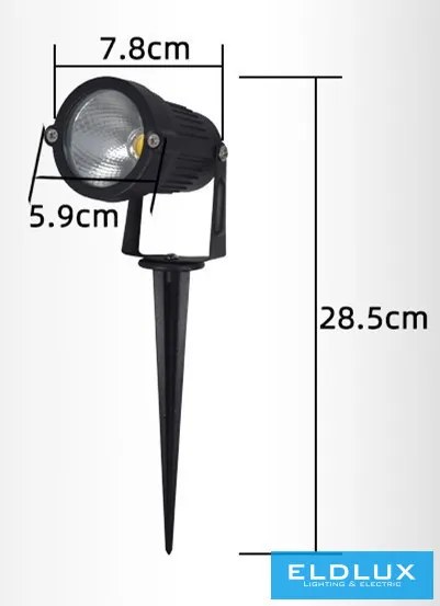 UNIVERSO Kerti spotlámpa 5w 290lm 3000k IP65 fekete 285x78mm