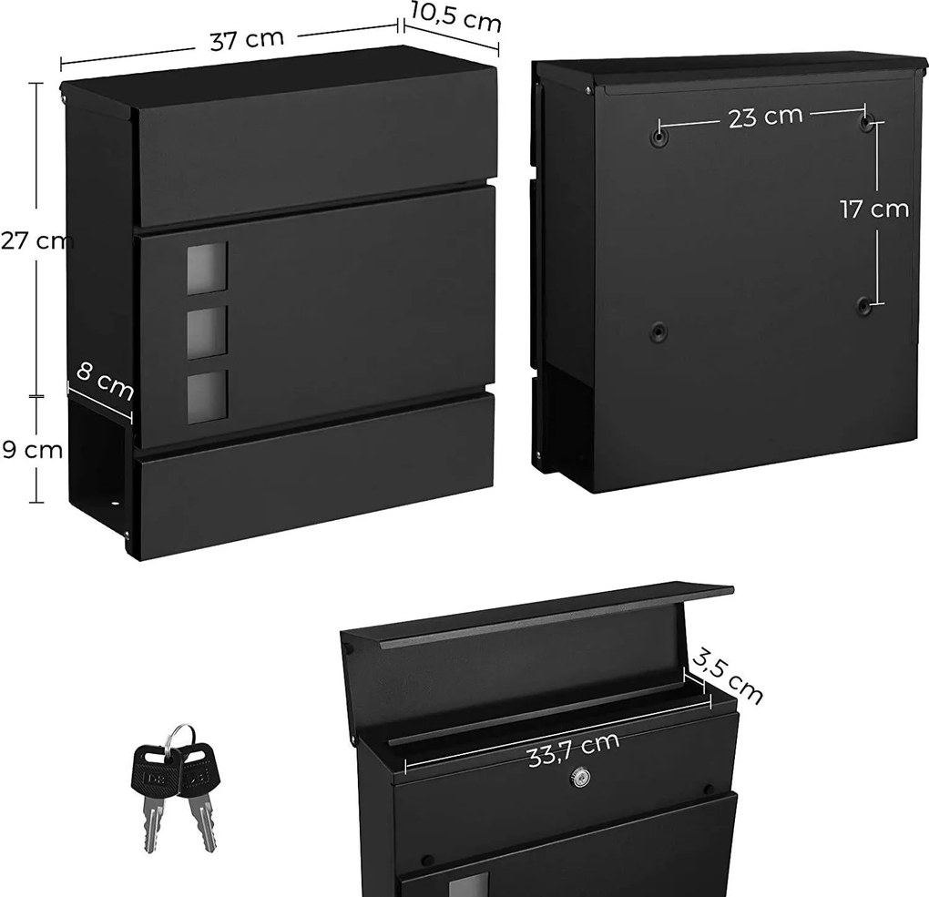 Modern postaláda újságtartóval, fekete