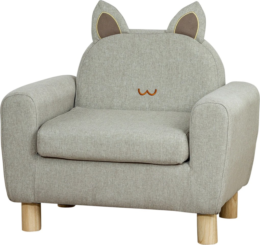 HOMCOM Gyermek Karosszék Mini Kanapé +3 Éveseknek Párnázott Üléssel, Karfákkal, Tároló Zsebbel és Fa Kivitel 45 kg Teherbírással 61x42x53 cm Szürke |