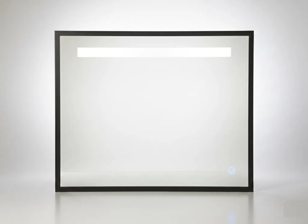 TMP IRON fürdőszobai tükör - FEKETE keret - szögletes - LED világítással - 85 x 68 cm