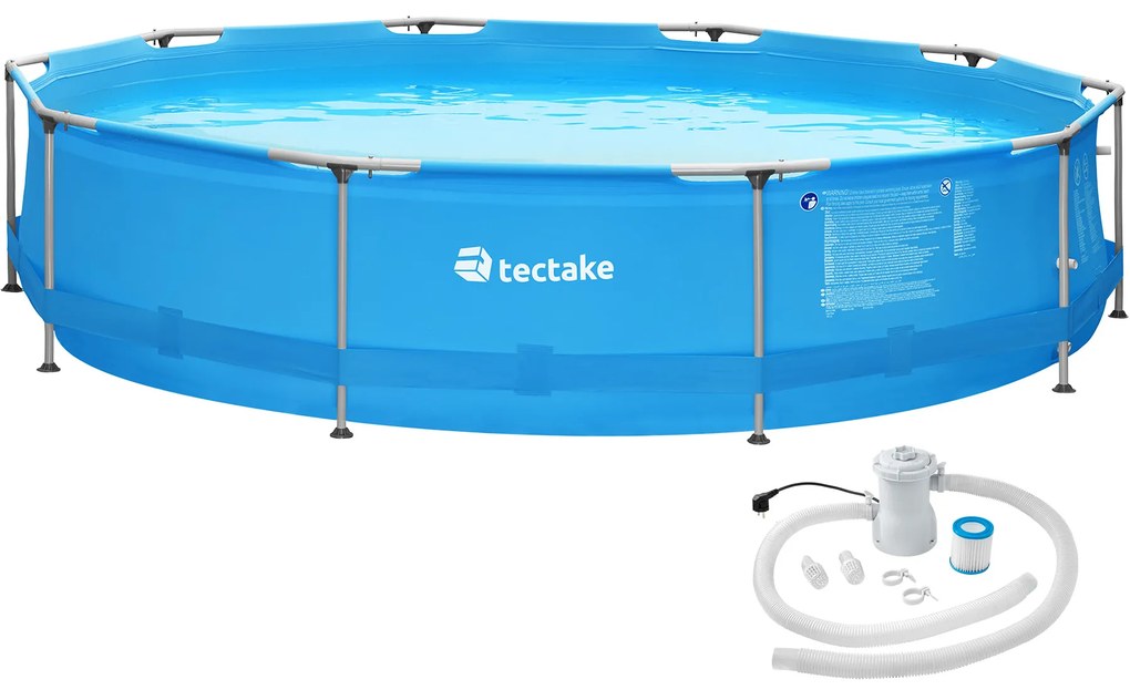 TecTake GmbH 402896 kör alakú medence acél vázzal és szűrő szivattyúval ø 360 x 76 cm - kék