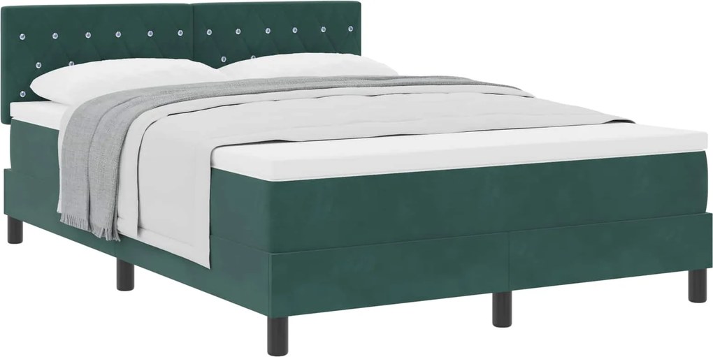 vidaXL Boxrugós ágy matracmal Sötétzöld 140 x 200 cm Bársony