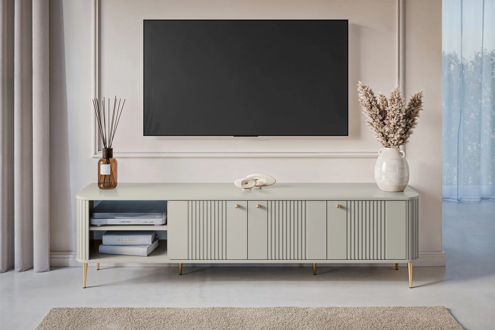Vesper 3D TV-szekrény 187 cm - kasmír / arany színű lábak