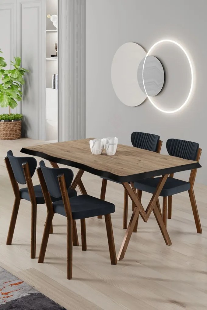 Akort étkezőgarnitúra, atlanti fenyő-antracit, 130 cm