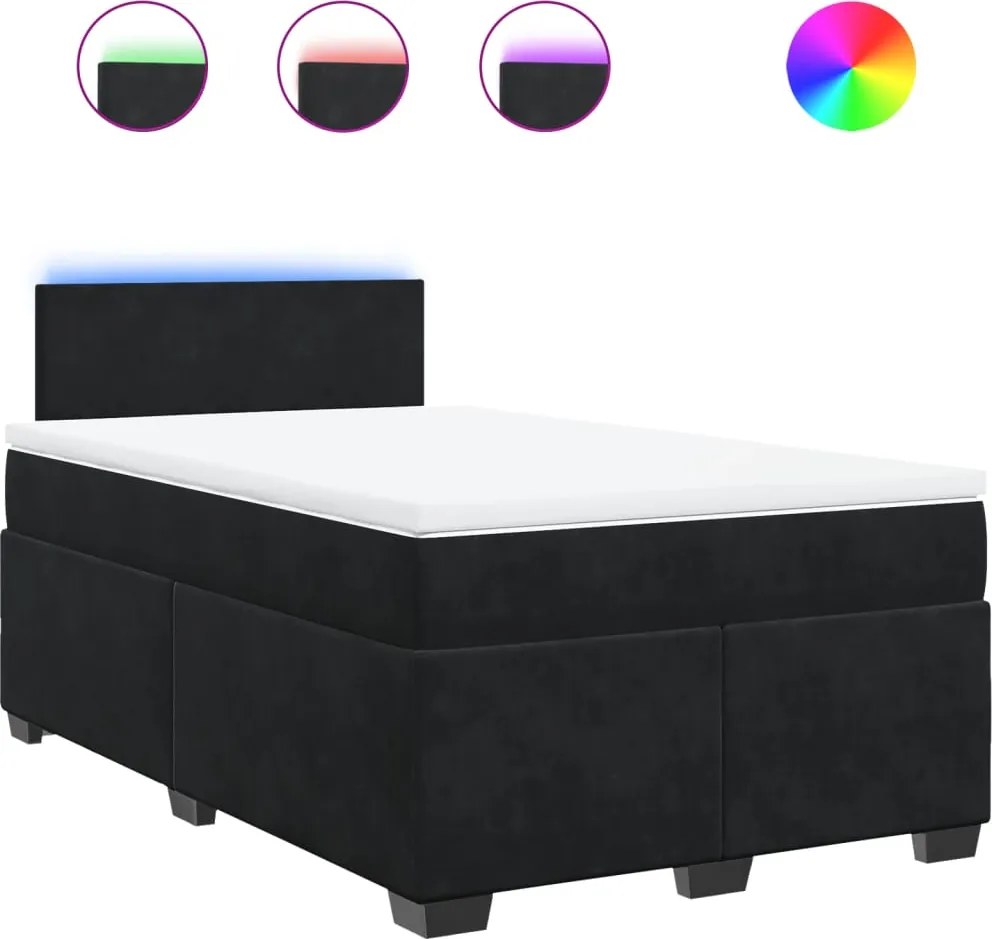 vidaXL fekete bársony rugós ágy matraccal 120x190 cm