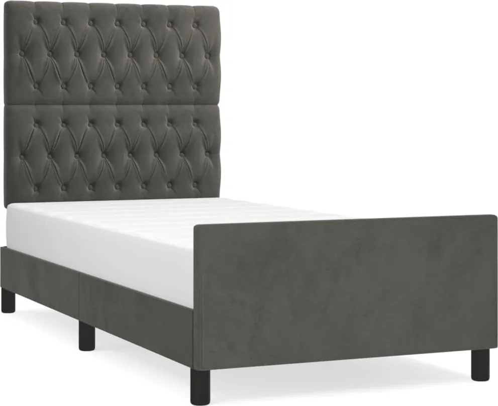 vidaXL sötétszürke bársony ágykeret matrac nélkül 90x200 cm