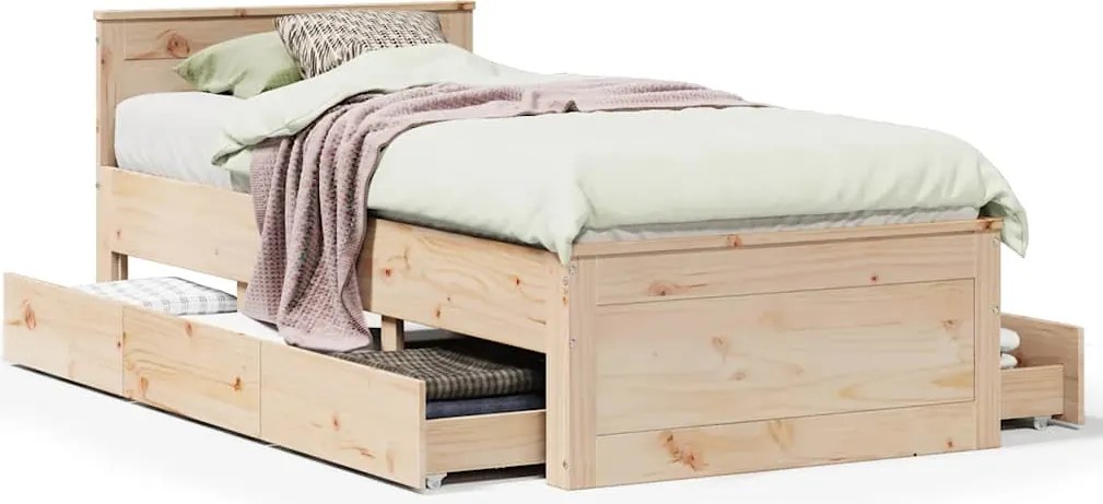 vidaXL tömör fenyőfa ágykeret matrac nélkül fejtámlával 90 x 190 cm