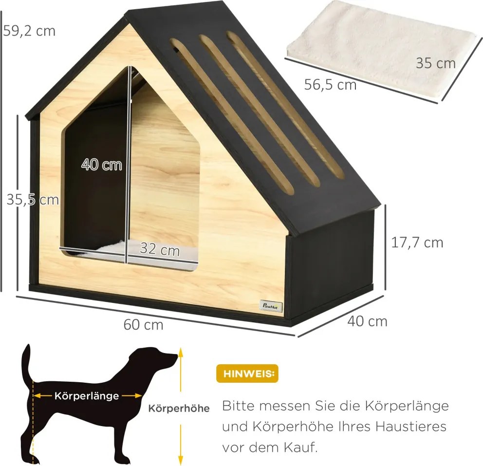 Pawhut Beltéri Kutyaház/barlang párnával, kutyabarlang ferde tetővel, macskaház kistestű kutyáknak 8 kg-ig, barna