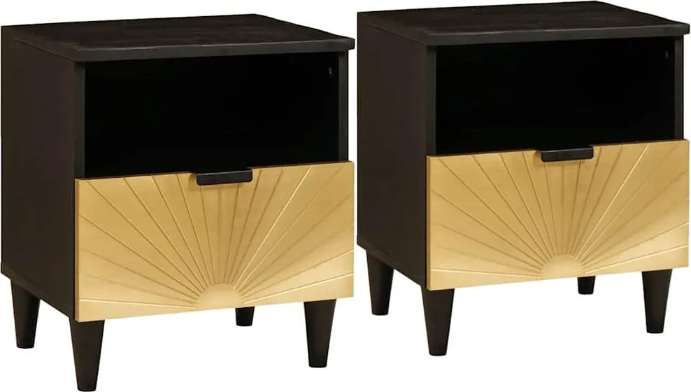 vidaXL Éjjeliszekrény fiókkal 2 pcs Fekete és Arany 40 x 33 x 46 cm
